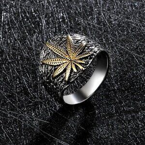 Two Tone Retro Leaf Hip Hop Carved Black Ring, FB16FA1119